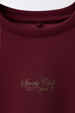 ZARA ТОЛСТОВКА С РЕЛЬЕФНОЙ НАДПИСЬЮ, БУРГУНДИ