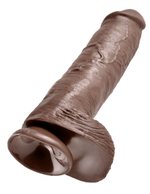 Коричневый фаллоимитатор-гигант на присоске 11  Cock with Balls - 28 см.