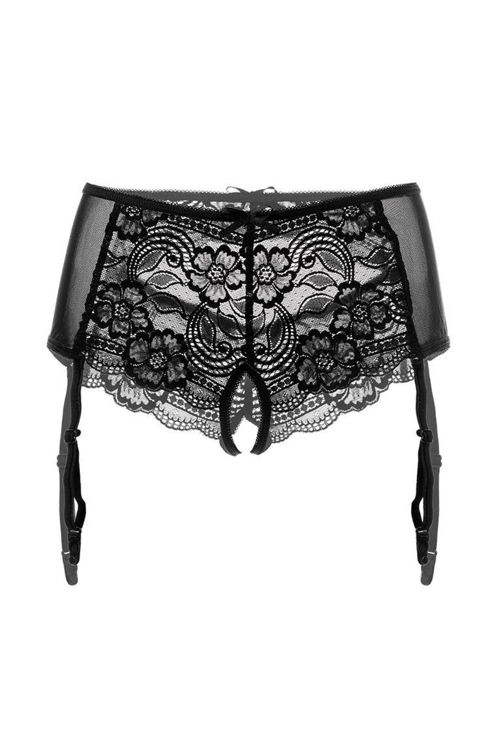 Трусики-пояс из эластичного кружева с пажами для чулок Sheila (Размер: 50-52) (Цвет: черный)