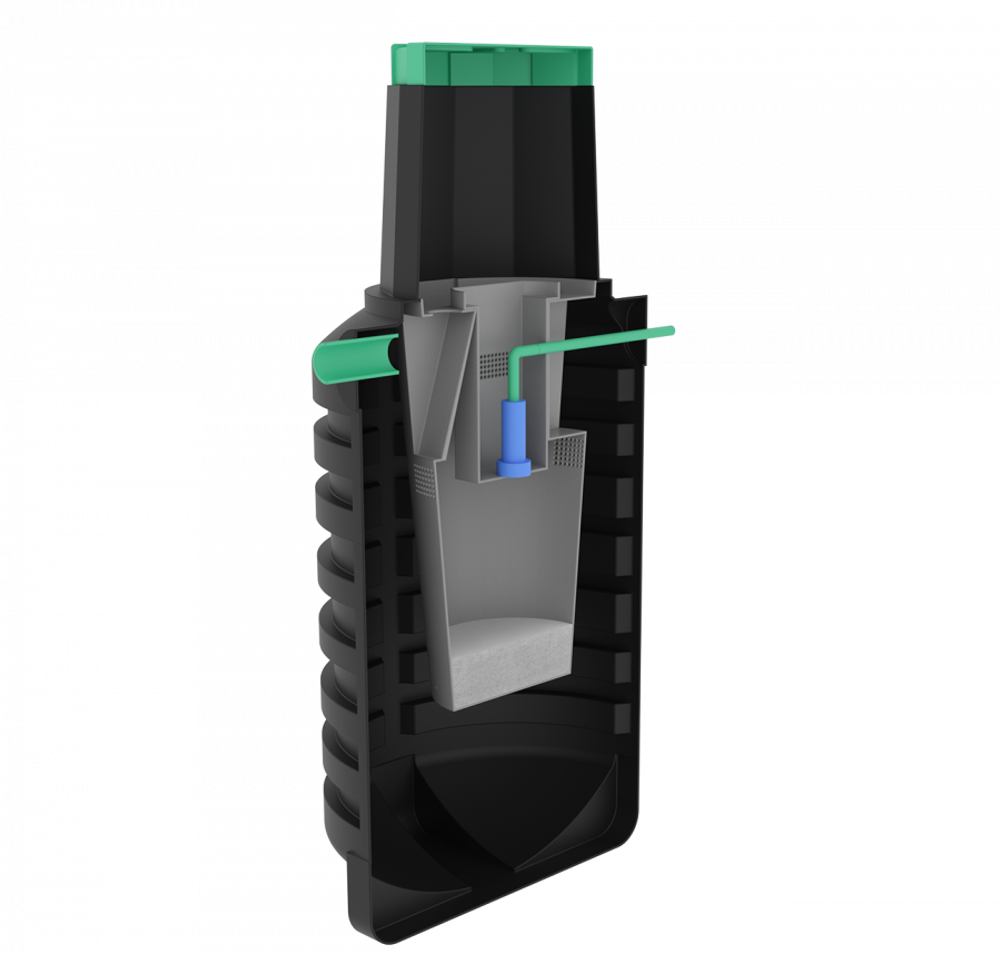 Септик переливной Мультпласт Термит Профи+ 1.5 PR 1500 л. вертикальный / 600 л. в сутки / 3 чел. / принудительный сброс (110x110x243см;95кг;черный) - арт.555452.6