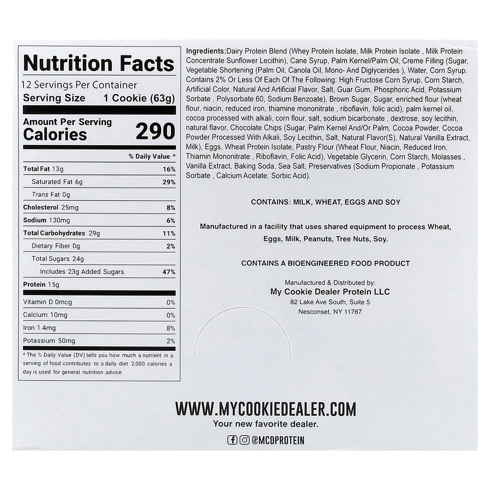 My Cookie Dealer Protein, протеиновое печенье, молоко и печенье, 12 шт. по 63 г (2,2 унции)