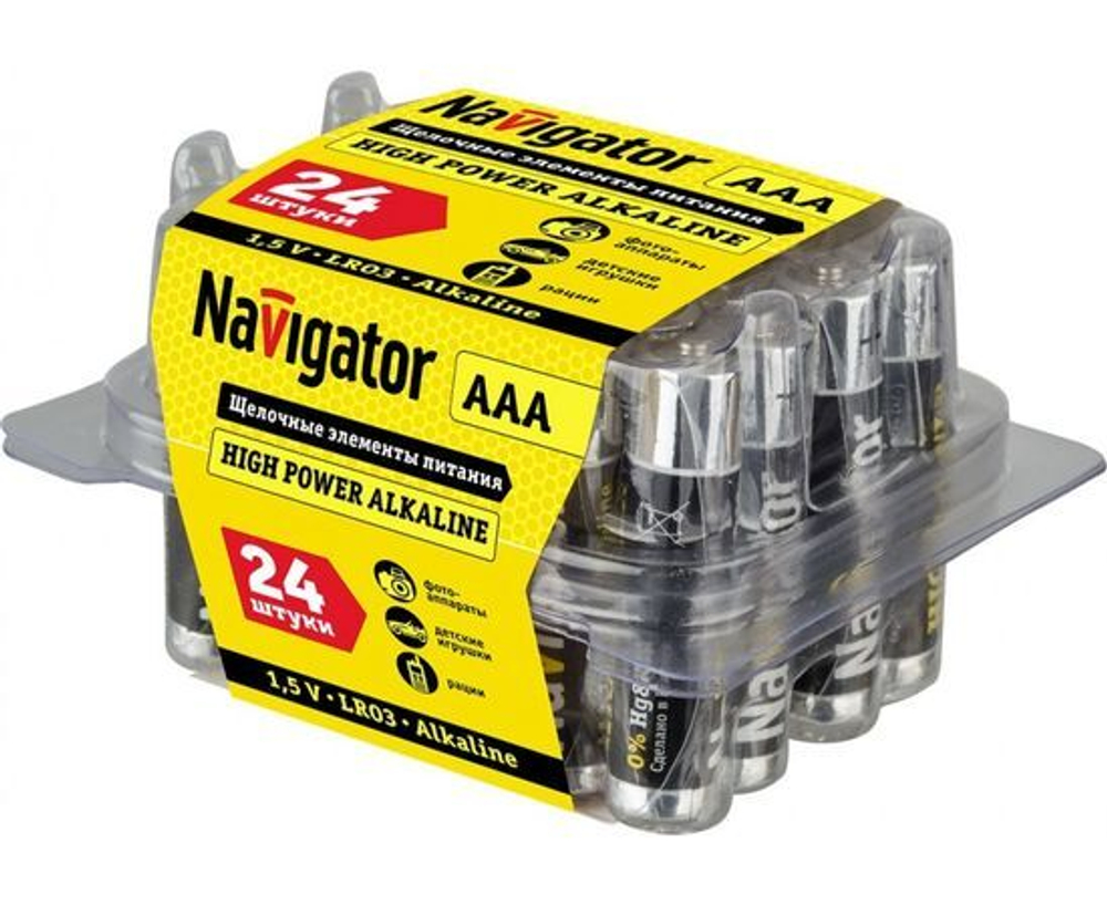 Батарейки мизинчиковые Navigator 94 787 NBT-NE, ААА, щелочные высокой мощности, упаковка 24 шт.
