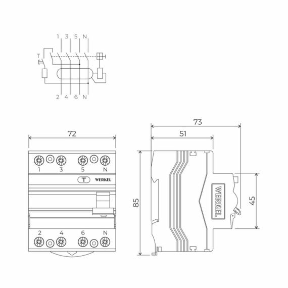 Устройство защитного отключения Werkel 3P+N 25A 30mА АС 6kА W914P256 4690389193156