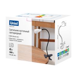 ULM-D501 4W-4000K BLACK Светильник настольный светодиодный прищепка. Механический выключатель. Черный. TM Uniel