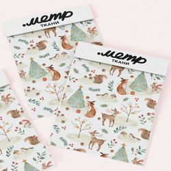 Ткань саржа зверьки возле ёлки