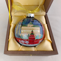 Елочный шар с росписью Палех "Москва" в футляре
