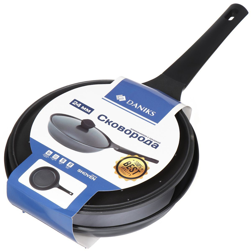 Сковорода алюминий, 24 см, антиприг, Daniks, Shoven, KI-JG2024, с крыш, индукц