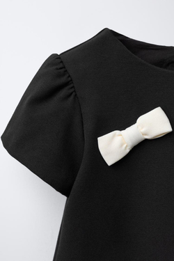 ZARA ПЛАТЬЕ С КОНТРАСТНЫМИ БАНТАМИ, ЧЕРНЫЙ