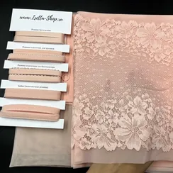 Набор сетка + кружево, персик