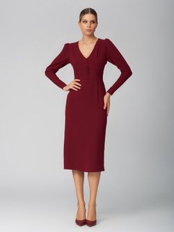 Платье-футляр с пуговицами в цвете марсала