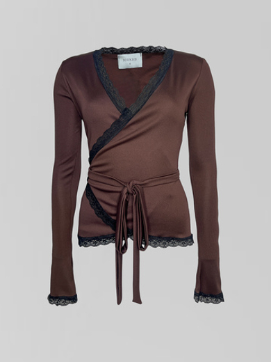 Кофточка TREND ICON 312 однотонная на запах с отделкой кружевом