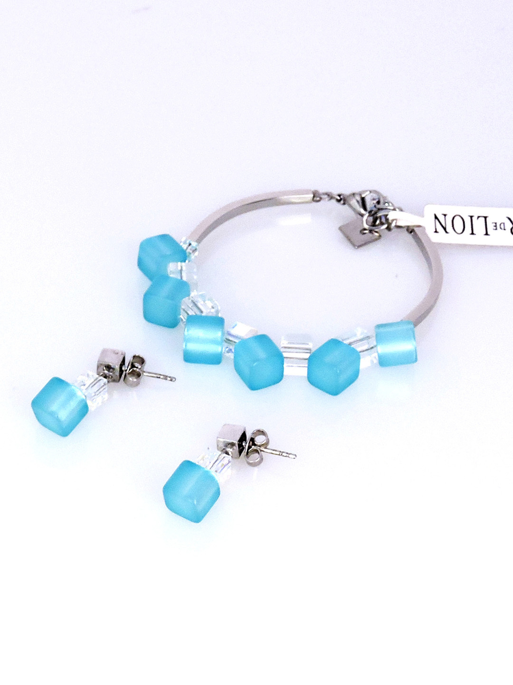 4738/30-2000 Coeur de Lion Браслет и серьги Aqua из голубого поляриса и кристаллов Сваровски.