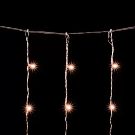 Светодиодный занавес 2*3 м., 600 экстра теплых белых LED ламп, мерцание, облегченный, прозрачный провод ПВХ, LTC (PCL600NOTBLW-10-2EWW)
