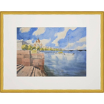 Картина авторская акварельная в паспарту 30х40 см на стену для интерьера "Набережная в Питере"