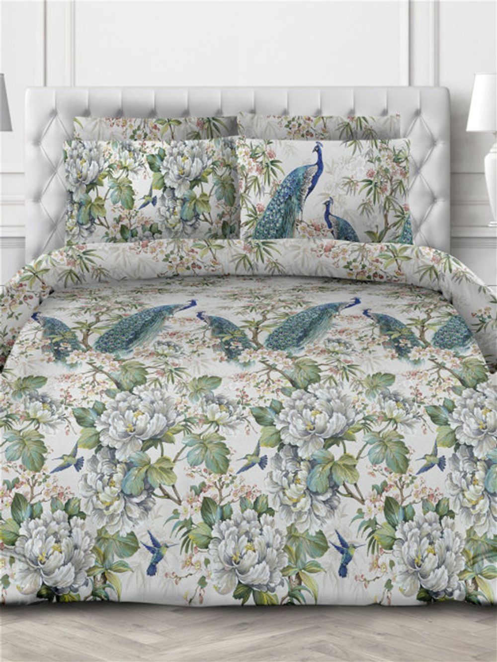 Пододеяльник Сказка "Павлины" евро на молнии 200х215 см, перкаль