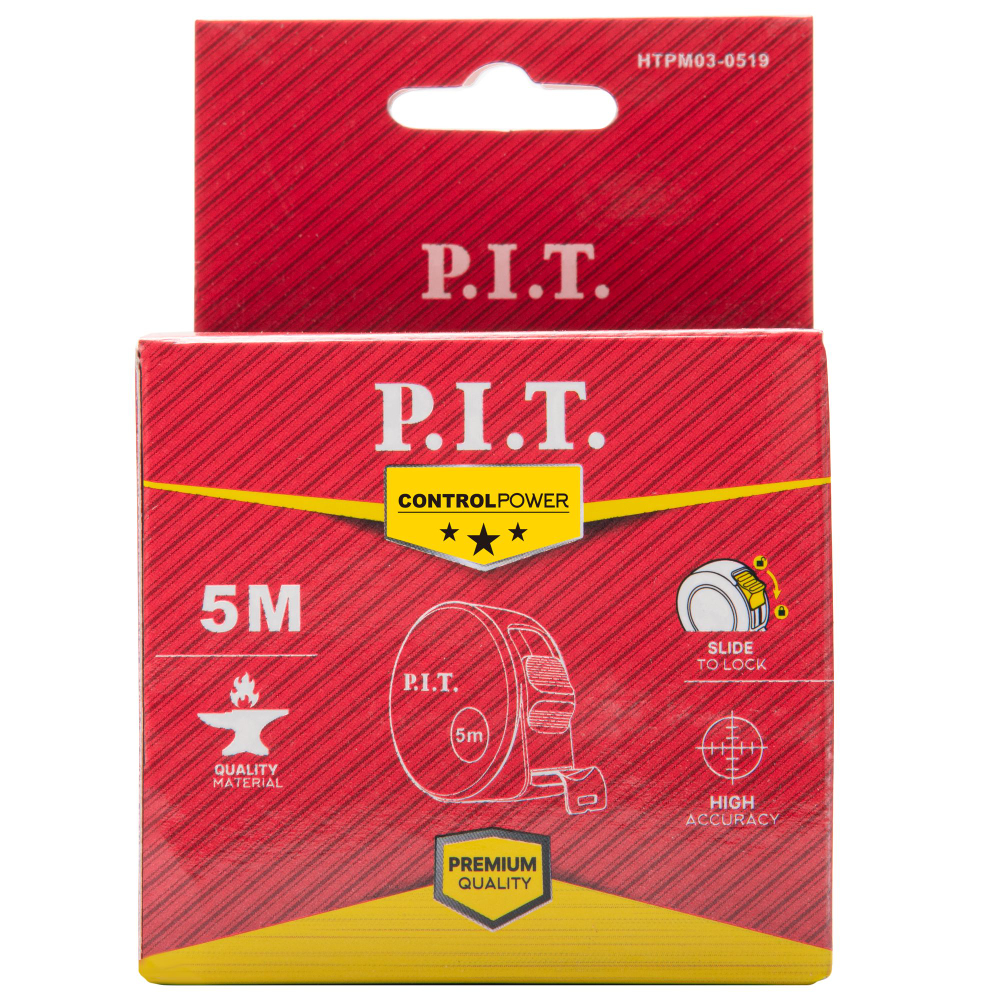 Рулетка с фиксатором P.I.T. CONTROL HTPM03-0519 (5м x 19мм х 0.03мм, 2 класс, мм/дюймы, ABS)