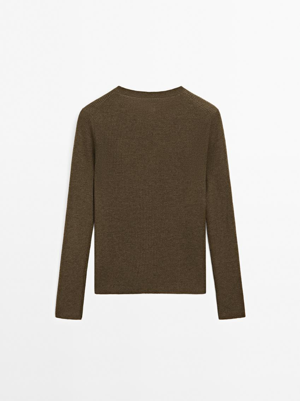 Massimo Dutti Свитер из смесовой шерсти в рубчик, кротово-коричневый