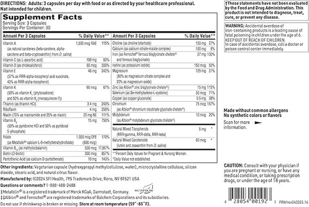 SFI/Klaire Labs - Prenatal and Nursing Formula - 90 capsules
