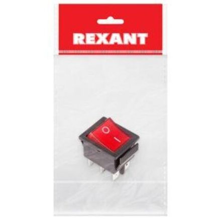 Переключатель клавишный 250В 15А (6с) ON-ON красный с подсветкой (1 шт/уп) REXANT