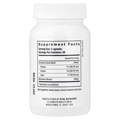 Vital Nutrients, Панкреатин и экстракт бычьей желчи, 60 капсул