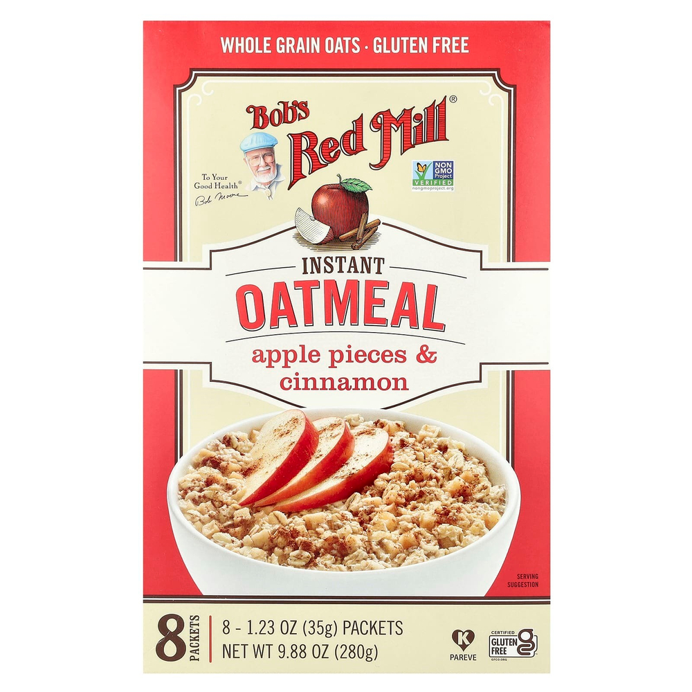 Bob's Red Mill, Овсяные пакетики быстрого приготовления, кусочки яблока и корица, 8 пакетиков по 35 г (1,23 унции)
