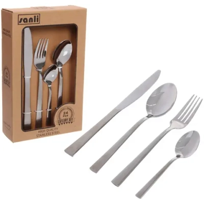 Набор столовых приборов «SANLI» 24шт (6ножей, 6вилок, 6ст.ложек, 6ч.ложек), с узором, цвет серебро