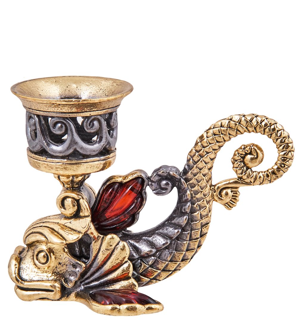 Народные промыслы AM-3914 Подсвечник «Рыба» (латунь, янтарь)