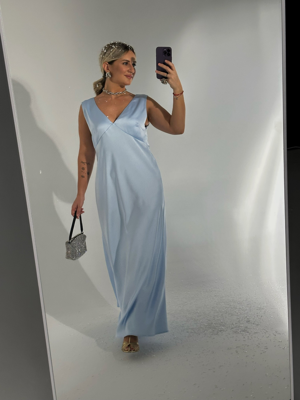 Шёлковое платье голубое