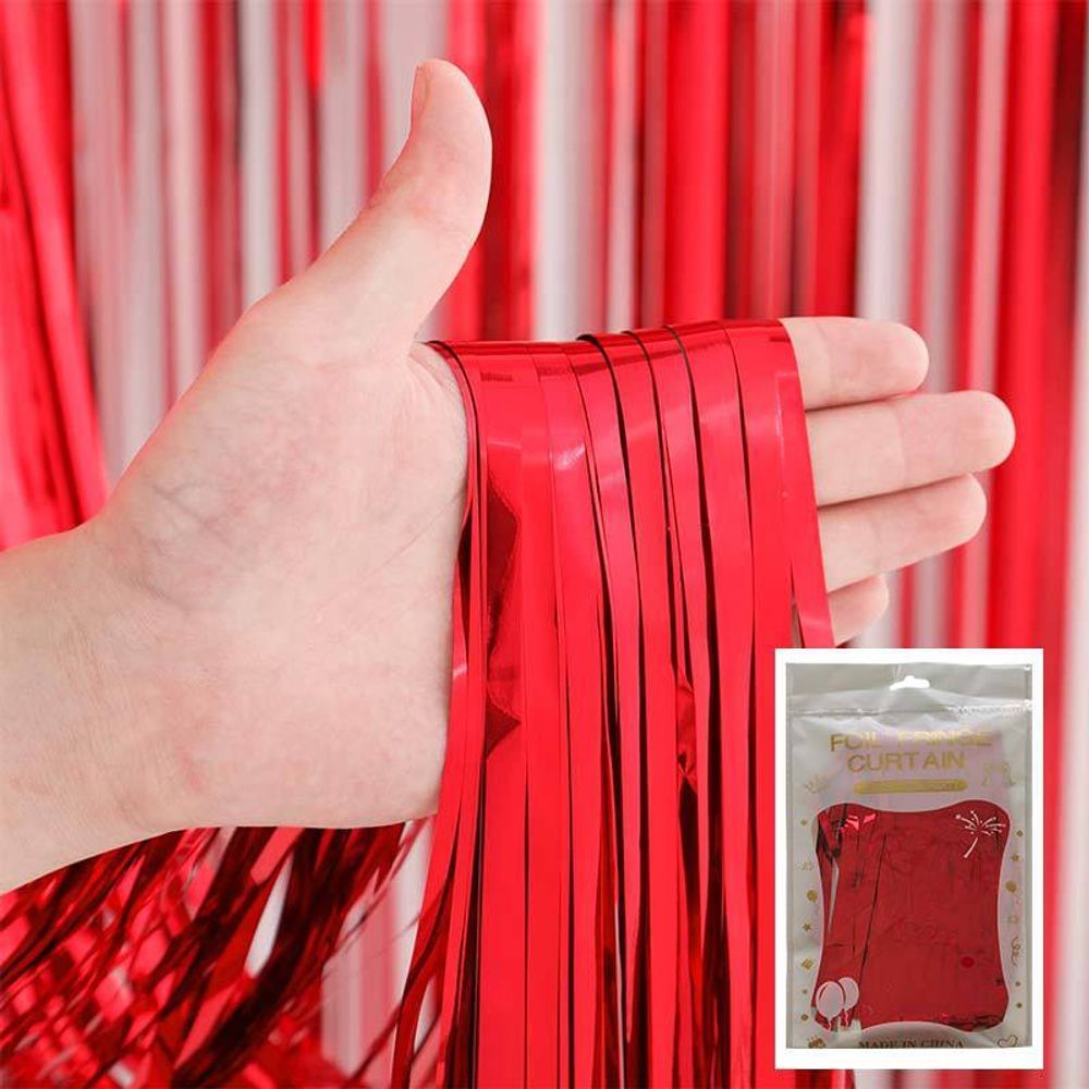 Занавес Дождик Красный, Матовый металл, 100*200 см