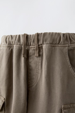 ZARA БРЮКИ ИЗ ТВИЛА С КАРМАНАМИ, СЕРО-КОРИЧНЕВЫЙ