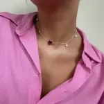 Колье Сердце с вишневым янтарем