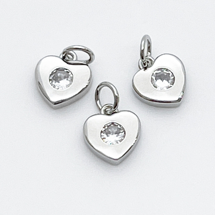 Подвеска Сердце, цвет серебо (родий), фианит, размер 7*7 мм, цена за 1 шт