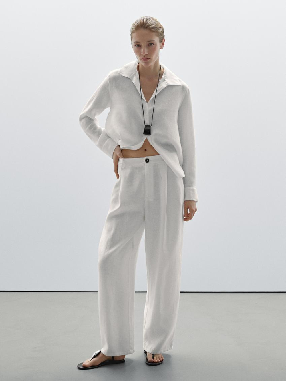 Massimo Dutti Рубашка из 100% льна, белый