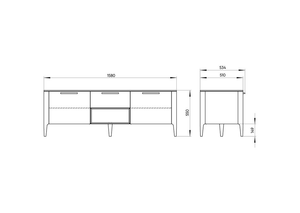 Тумба Type oak под ТВ ширина 160 см (серый)