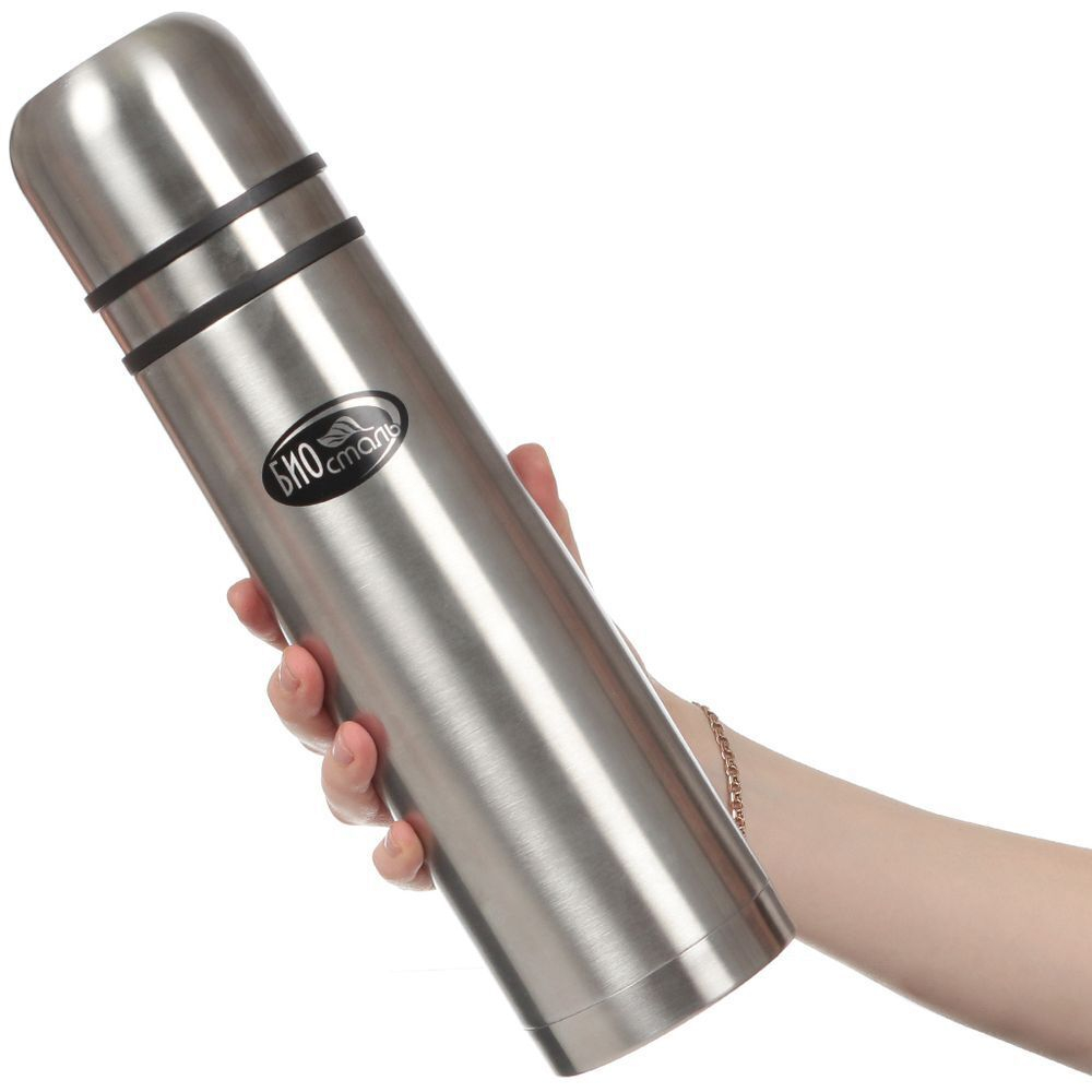 Термос нержавеющая сталь, 1 л, узкая горловина, Biostal, колба нержавеющая сталь, 2 чашки, NВ-1000К2