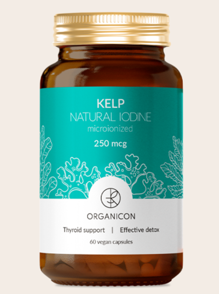 Organicon Kelp Natural iodine microionized 250mg 60 veg caps.