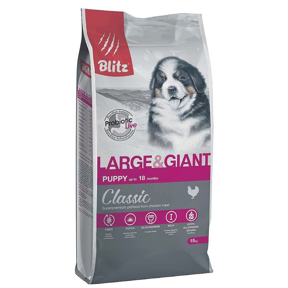 Сухой корм Blitz Puppy Large &amp; Giant Breeds для щенков крупных пород с курицей, пакет 15 кг