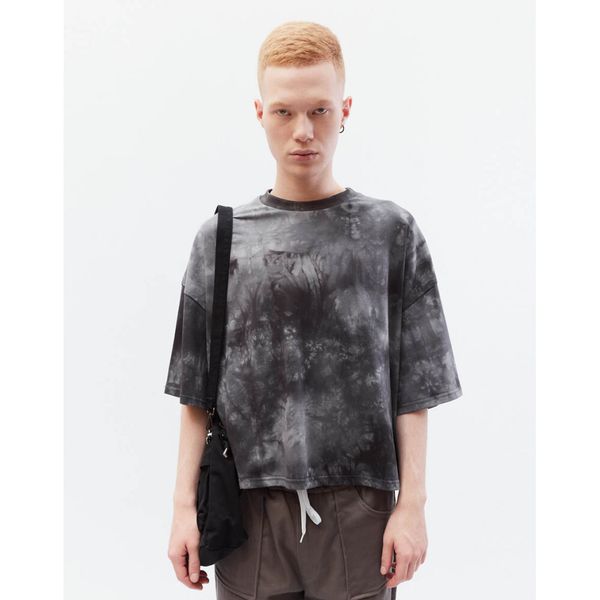 Футболка укороченная оверсайз тай-дай темно-серая - фото 2