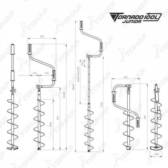 Ледобур ТОРНАДО-М2 Junior ф100 левое вращение, без чехла (LT-100L1.TJ-1) Тонар