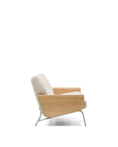 Двухместный диван Amsen, бежевый с подлокотниками из шпона дуба