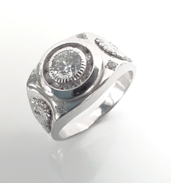 Печатка Эстерелла с фианитами, серебро, 925 проба, родирование/Ф