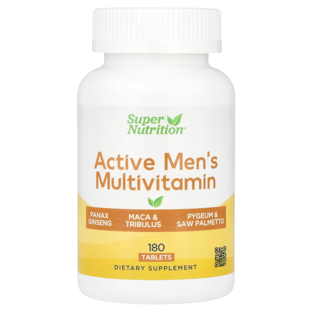 Super Nutrition, мультивитамины для активных мужчин, с экстрактом женьшеня обыкновенного, маки, серенои и якорцов, 180 таблеток