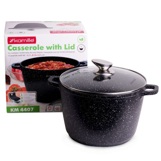Кастрюля 6,2 л. из литого алюминия Kamille KM 4407 с мраморным покрытием