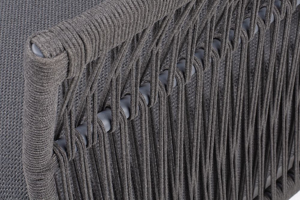 "Лугано" кресло плетеное из роупа, каркас алюминий темно-серый (RAL7024) муар, роуп темно-серый круглый, ткань темно-серая YB25-0027