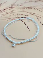 Колье жемчужное с доп. цепочкой и подвеской в виде белого кристалла