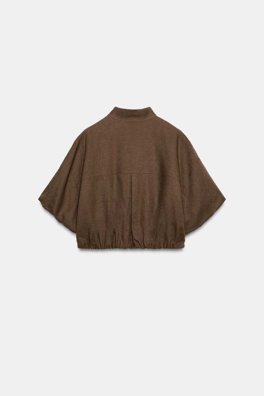 ZARA РУБАШКА ИЗ СМЕСОВОГО ЛЬНА, СЕРОВАТО-КОРИЧНЕВЫЙ