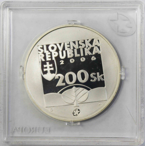 200 крон. Словакия. 200 лет со дня рождения Кароля Кузманого. Серебро. 2006 год. PROOF. В оригинальной квадрокапсуле
