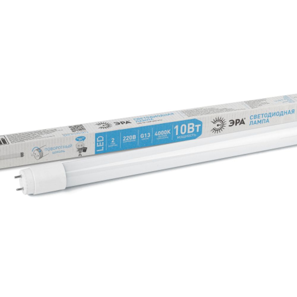 Лампа светодиодная ЭРА STD LED T8-10W-840-G13-600mm 10Вт трубка стекло нейтральный белый свет G13 поворотный | Лампы cветодиодные Линейные  (T8)