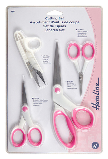 Набор ножниц 20,3, 12,7 и 10,2 см и ножницы - сниппер для обрезки нитей, цвето розовый/белый (107020