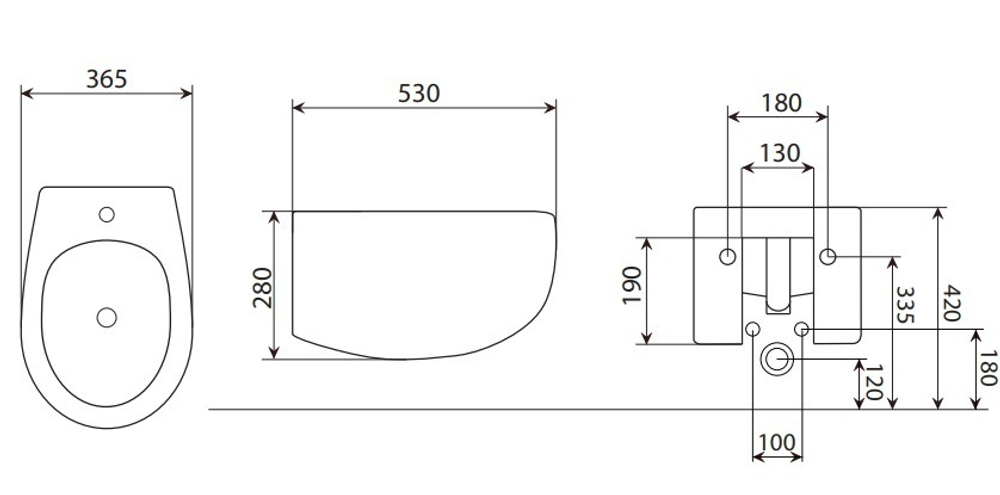 Биде подвесное AeT Dot 2.0, с креплениями, с 1-м отверстием под смеситель, цвет пастельно-синий матовый